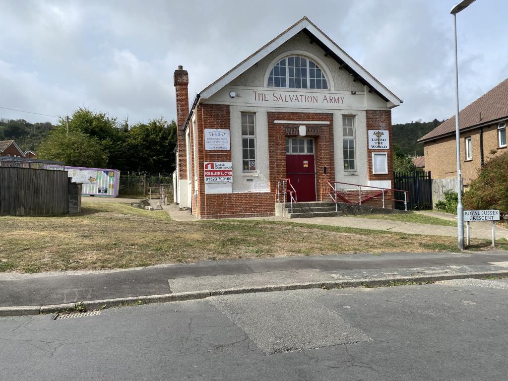 Lot: 100 - FORMER SALVATION ARMY CITADEL AND ADJOINING LAND WITH POTENTIAL - View of former citadel from Royal Sussex Crescent